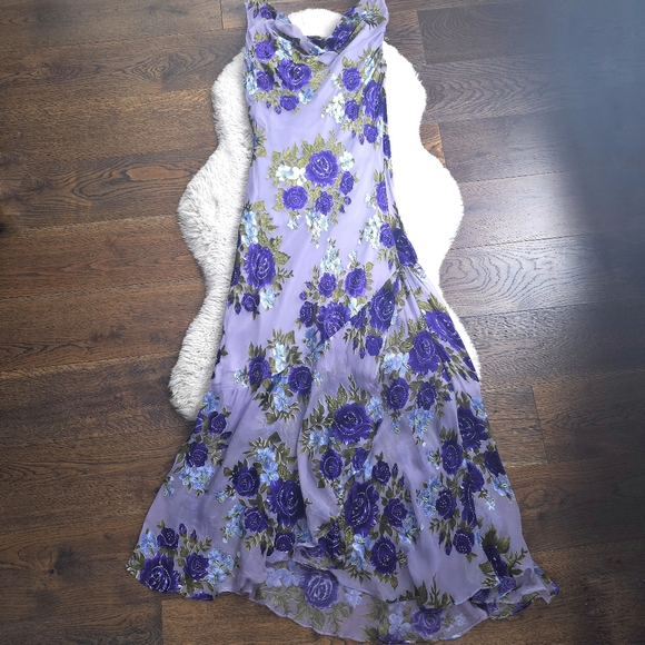 Vintage Dresses & Skirts - Vintage Deadstock Fairy Y2K Euro Lavender Purple Floral Burnout Silk Slip Dress